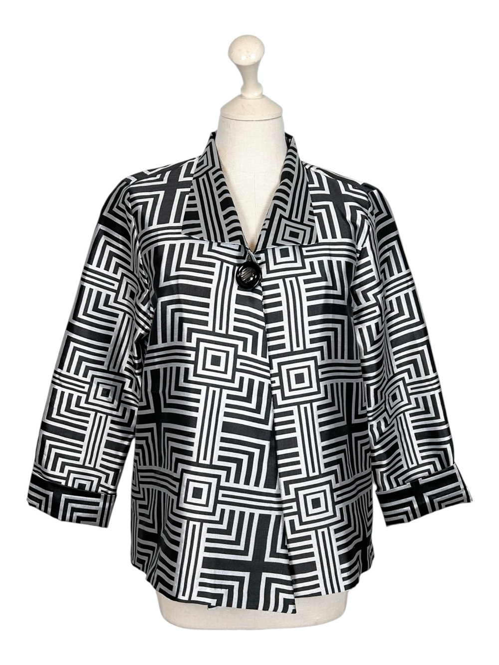 Connie Roberson Black and White Geometric Button Jacket